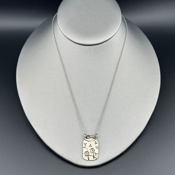 Stamped Silver-tone Metal Mason Jar with Dandelions Pendant Chain Necklace 9" - Picture 3 of 9
